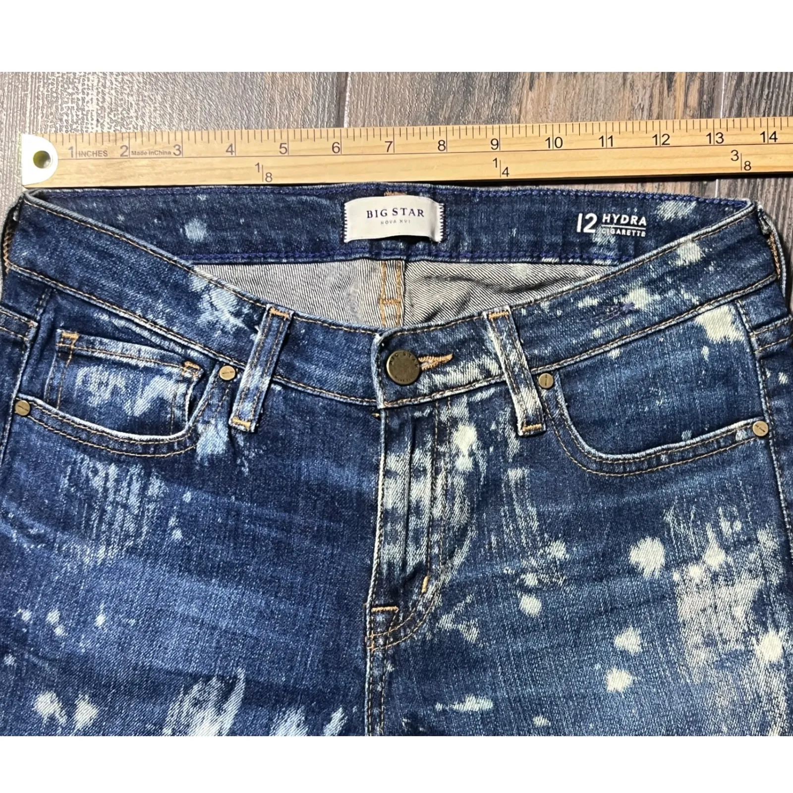 Big Star Nova Denim Hydra Bleach Splatter Jeans SZ 27 Dark Wash Skinny Cigarette - Image 6