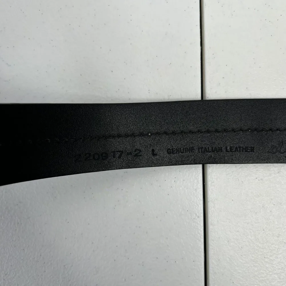 Olga Santini Women’s Size L Leather Belt Black DOUBLE OO Buckle Silver Toned - Image 6