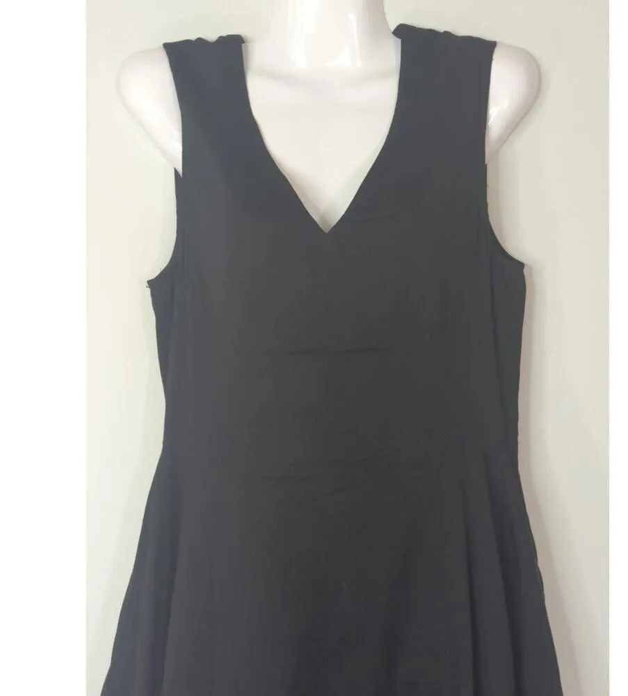 Theory Black V-Neck Sleeveless Linen Blend Narida Crunch Mini Flare Dress Size 6 - Image 3