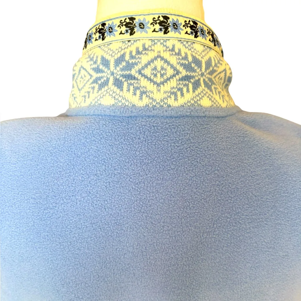 LL Bean Vest Jacket Blue Nordic Snowflake Fleece Mock Neck Full Zip Womens Med - Image 6