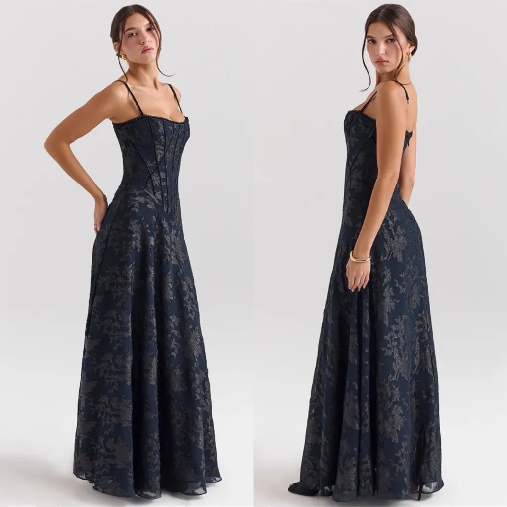 House of CB Esme Midnight Blue Lurex Chiffon Maxi Dress - Image 6