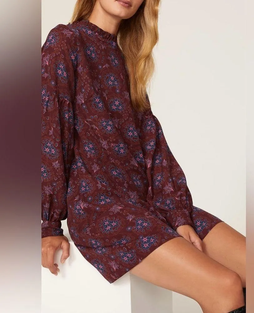 Derek Lam Mock Neck Shift Dress 40 Floral Crepe Maroon 6 - Image 9