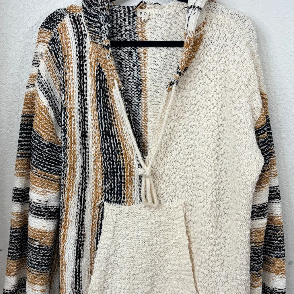 POL Cozy Striped Hooded Sweater Pullover Front Pocket - Medium Oversized - Image 2