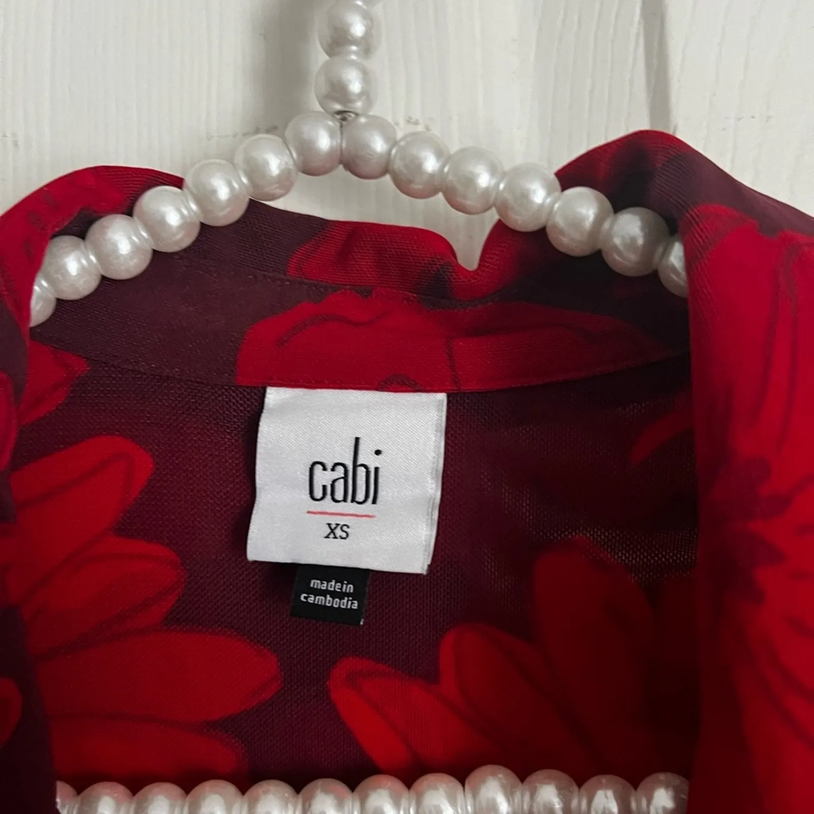 Cabi Long Sleeve Shirt Dress Floral mesh XS 4392 button down red burgundy - Image 9