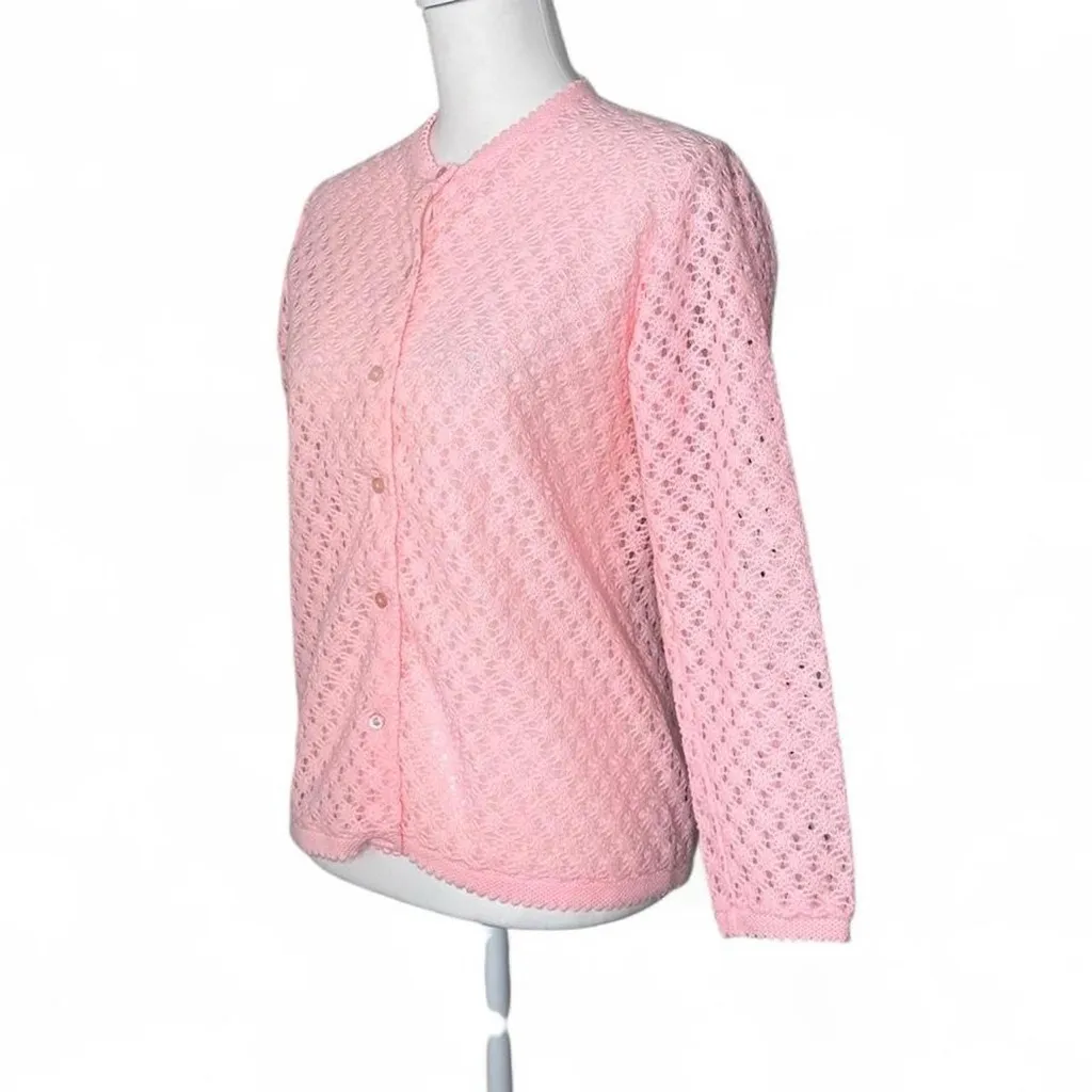 Vintage 60s Knit Cardigan Pink Size M - Image 3