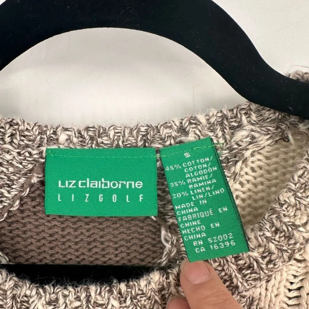 Vintage Liz Claiborne Argyle Cable Knit Sweater Cream & Brown Size Small Lizgolf - Image 2