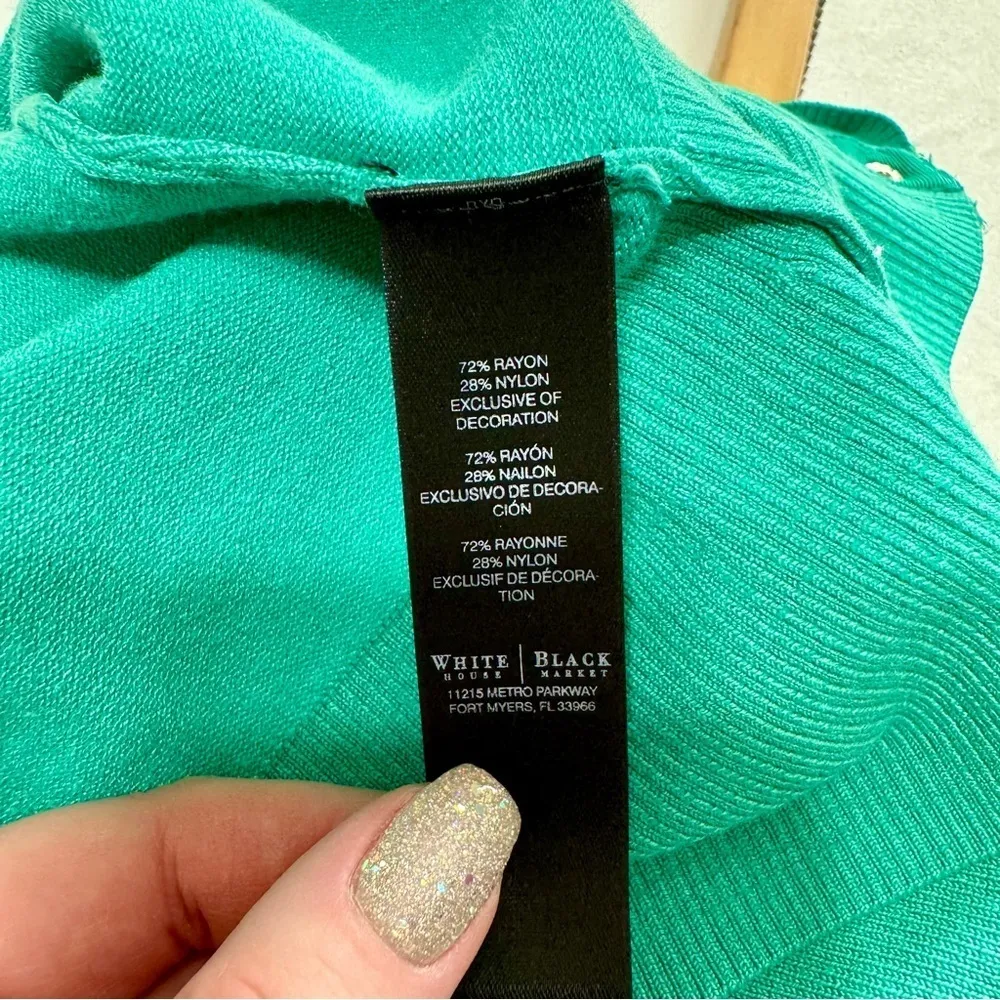 White House Black Market Green Snap Sweater Cardigan Ruffled Lace Trim Large - Image 11