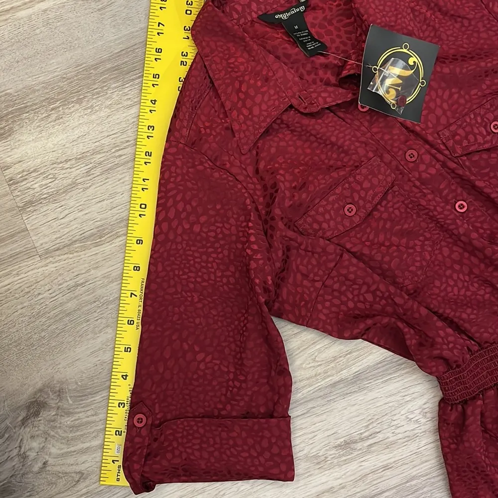 NWT Millennium Red Silky Short Sleeve Elastic Tie Waist Midi Dress Size Medium - Image 14