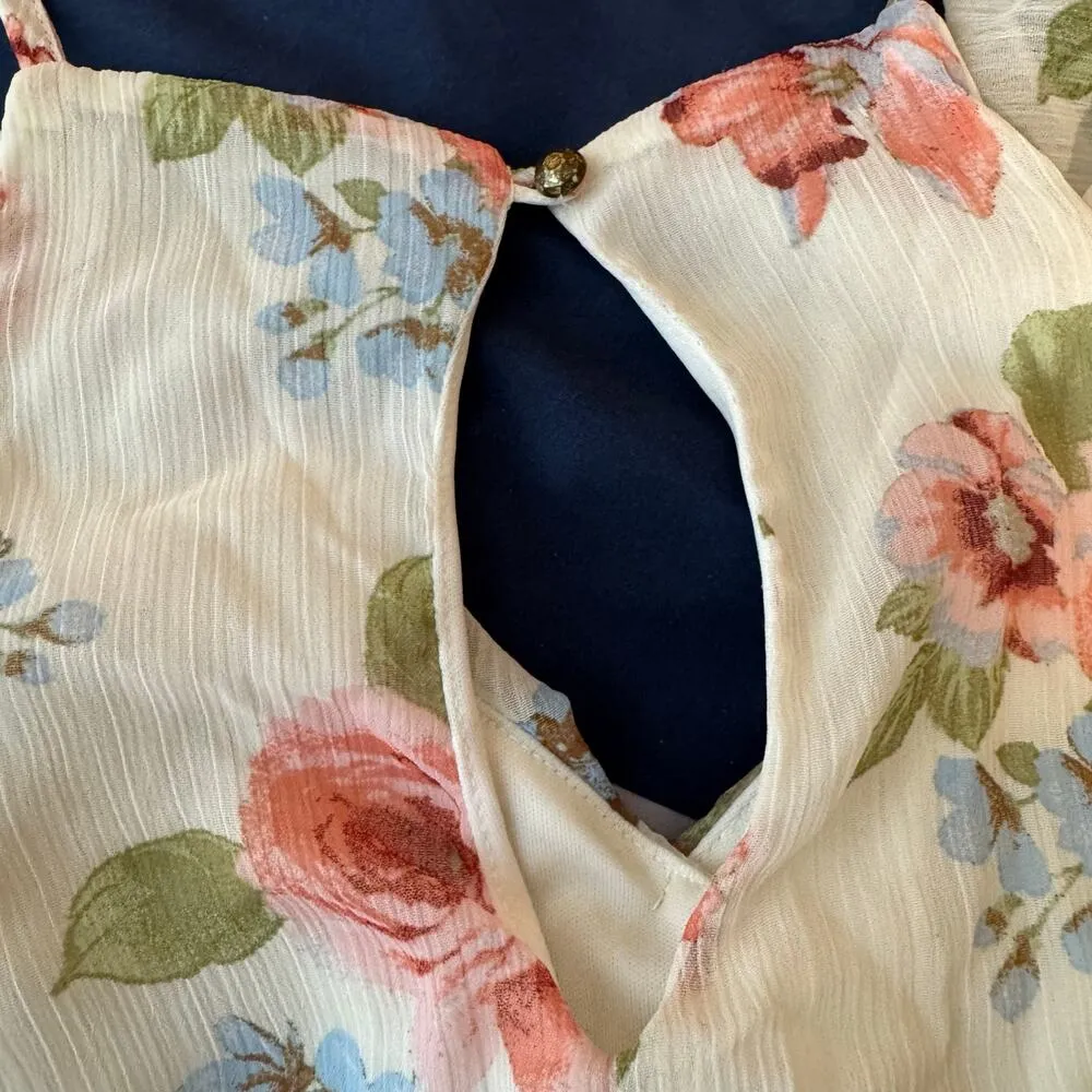 Blush Pink Floral Ruffle Dress – Flowy Sleeveless Boho Sundress Size M Size M - Image 3