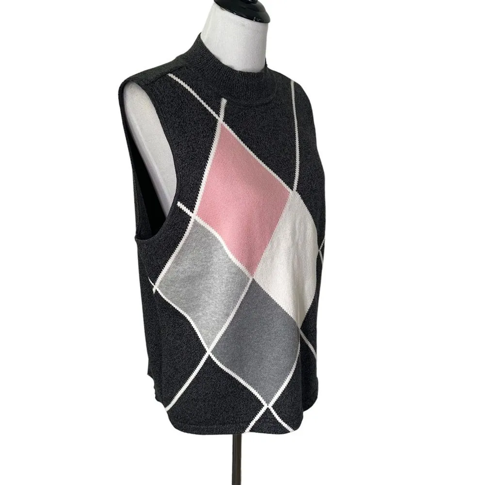 Liz Claiborne Sweater‎ Vest Size L Petite Knit Argyle Preppy Golf Granny - Image 4