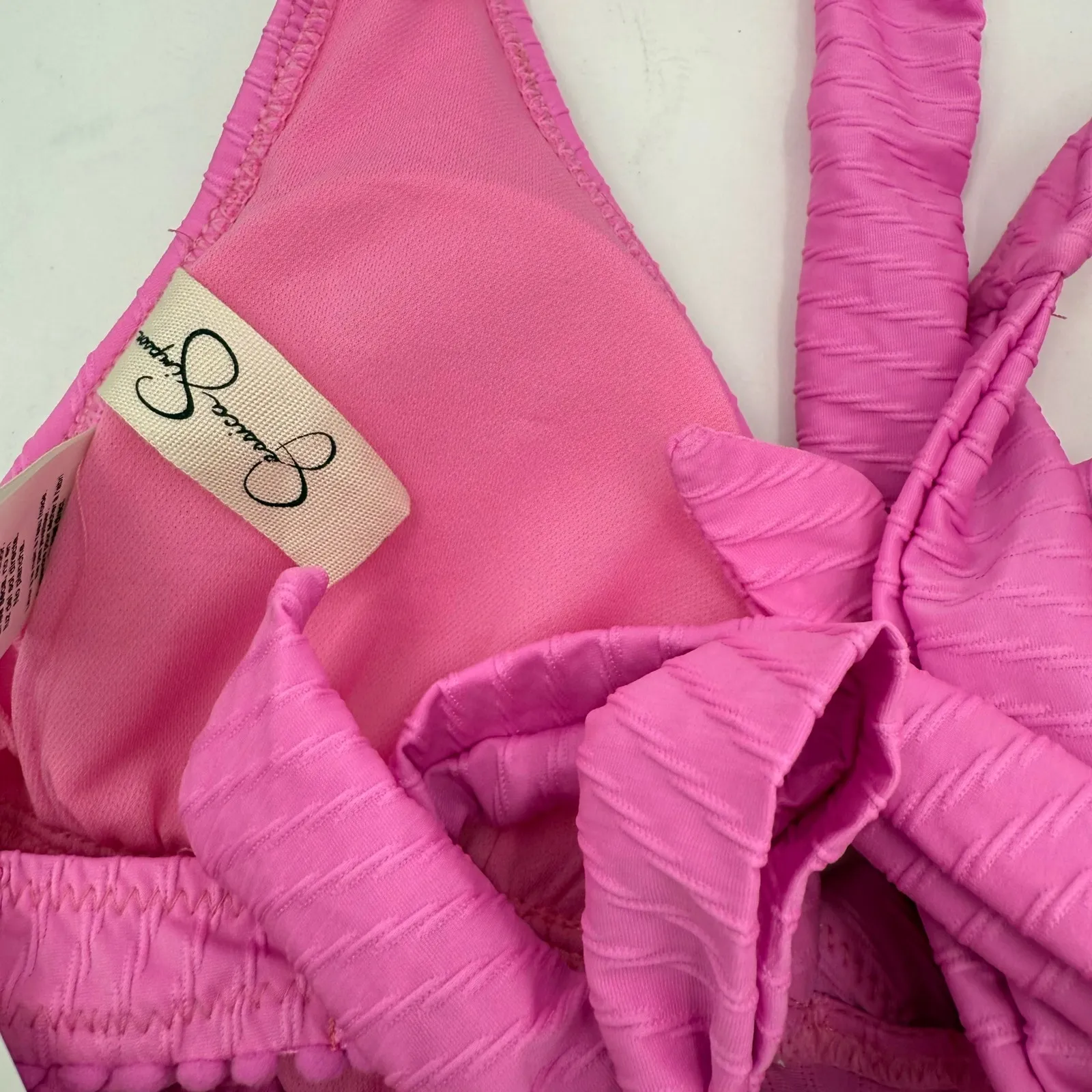 Jessica Simpson Tankini Top Size Small NWT Pretty in Pique Cross Back Pink Swim - Image 13