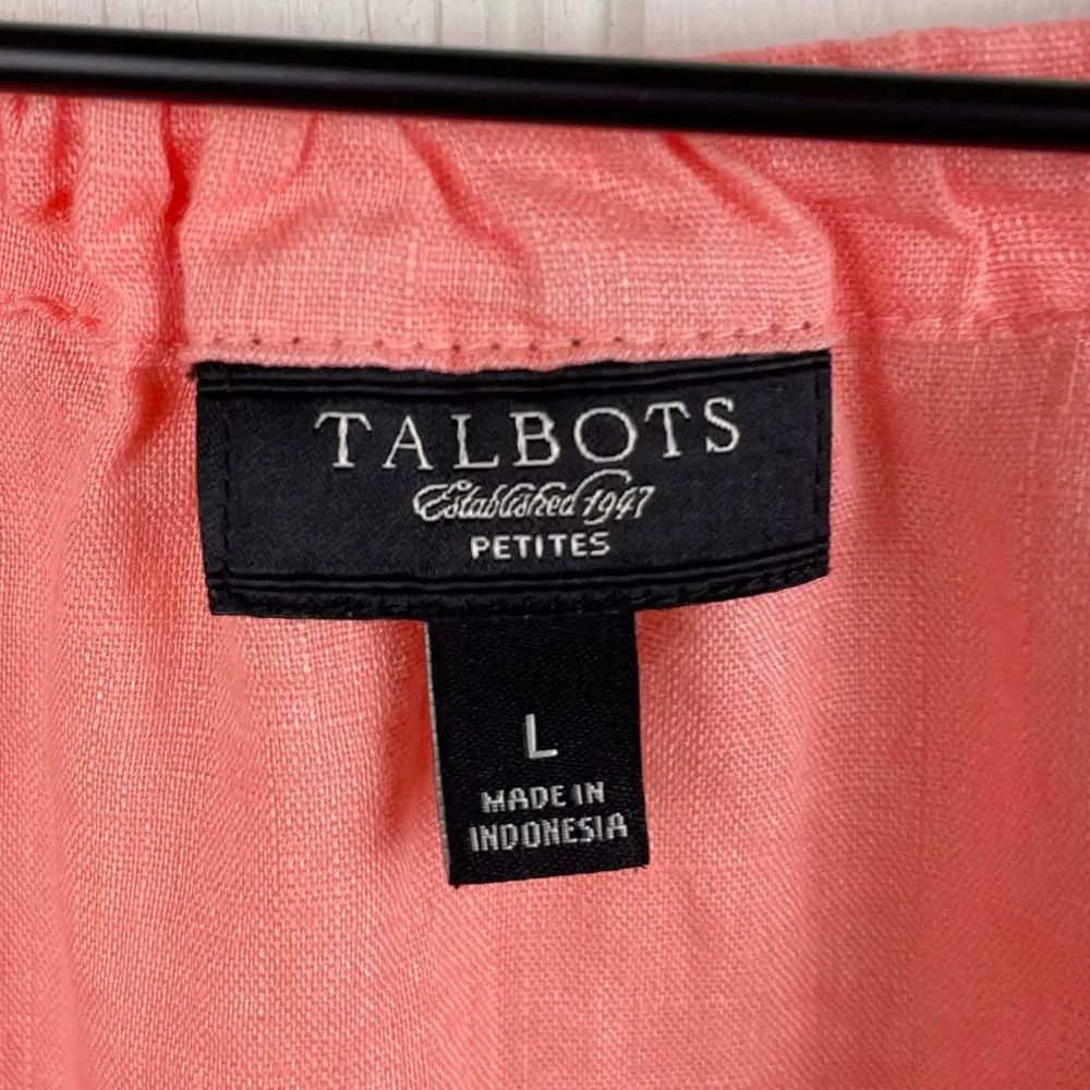 Talbots Petites Coral Linen Embroidered Peasant Top Size Large Button Front Boho - Image 4