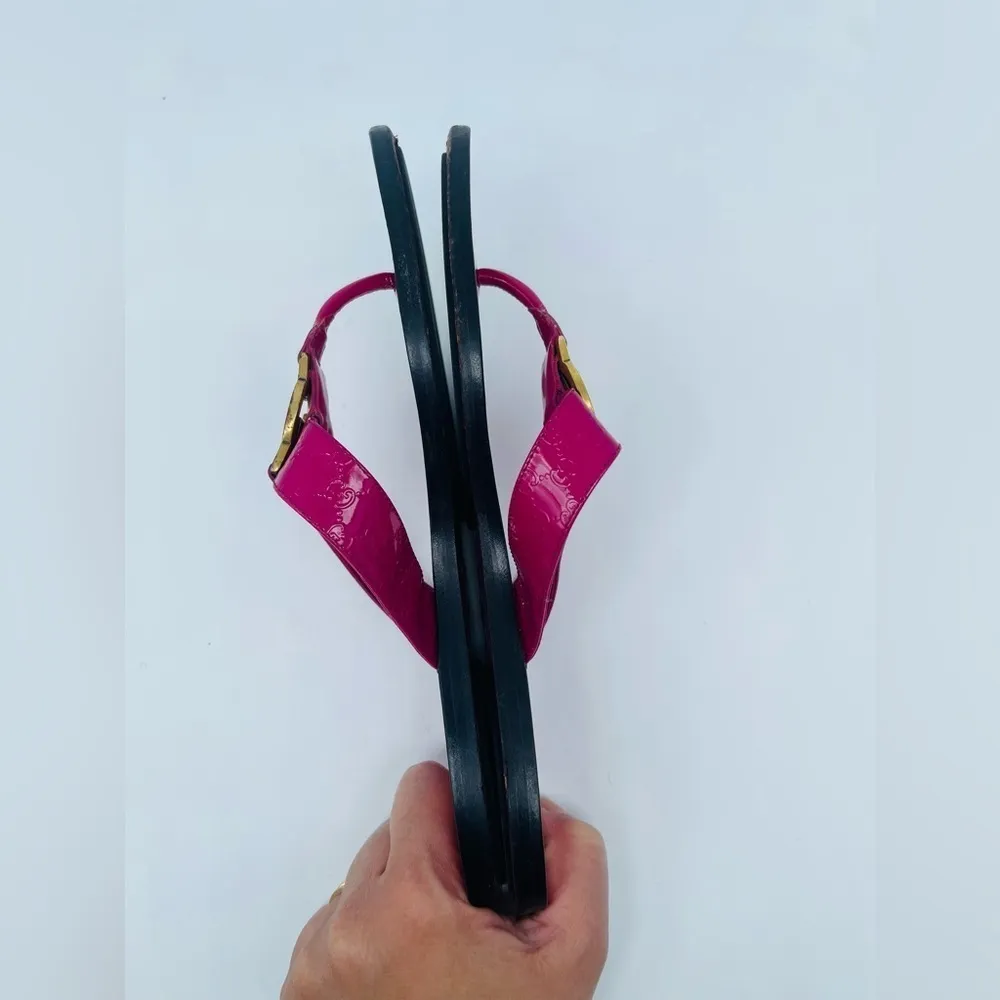 Gucci Fuschia Pink vernice crystal leather micro Guccisima sandals EU 37 US 7 - Image 4