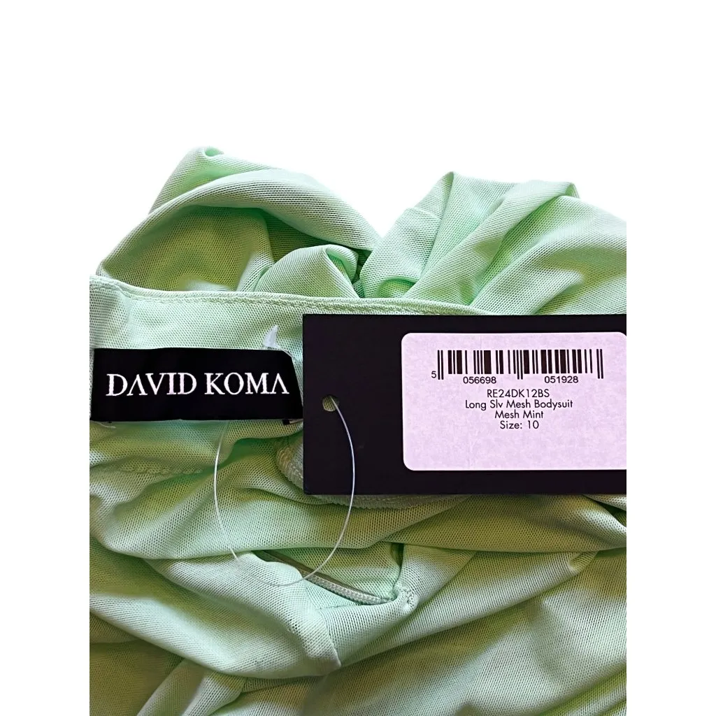 David Koma Long Sleeve Mesh Bodysuit in Mint 6 New Womens Long Sleeve Top Green - Image 11