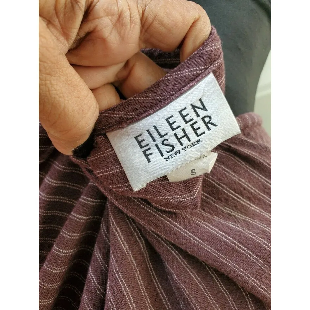 Eileen Fisher Women's Maroon Linen Round Neck Short Sleeve Long Maxi Dress - Image 9