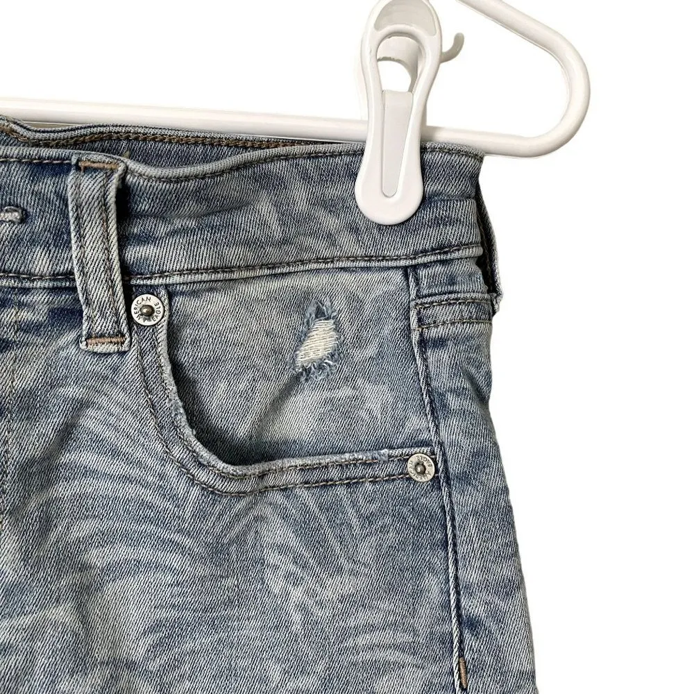 American Eagle super hi-rise shortie shorts denim pineapple design medium wash - Image 2
