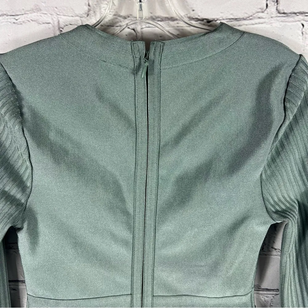 WOW Couture Green Dress Square Neck Long Sleeve Button accents Size L (B11) - Image 8