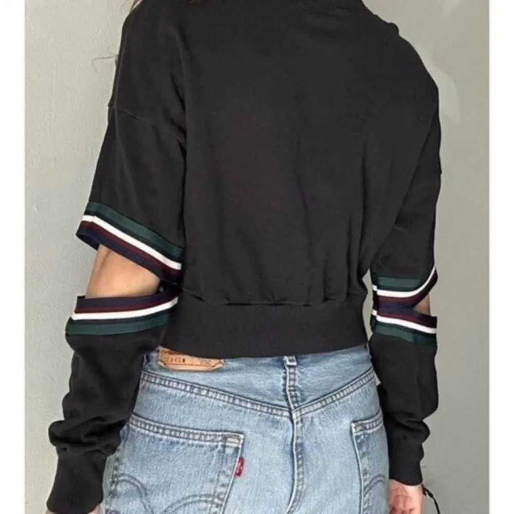 NEW "Michelle By Comune" women's XS navy cropped sweatshirt Elbow cutout Blue - Image 9