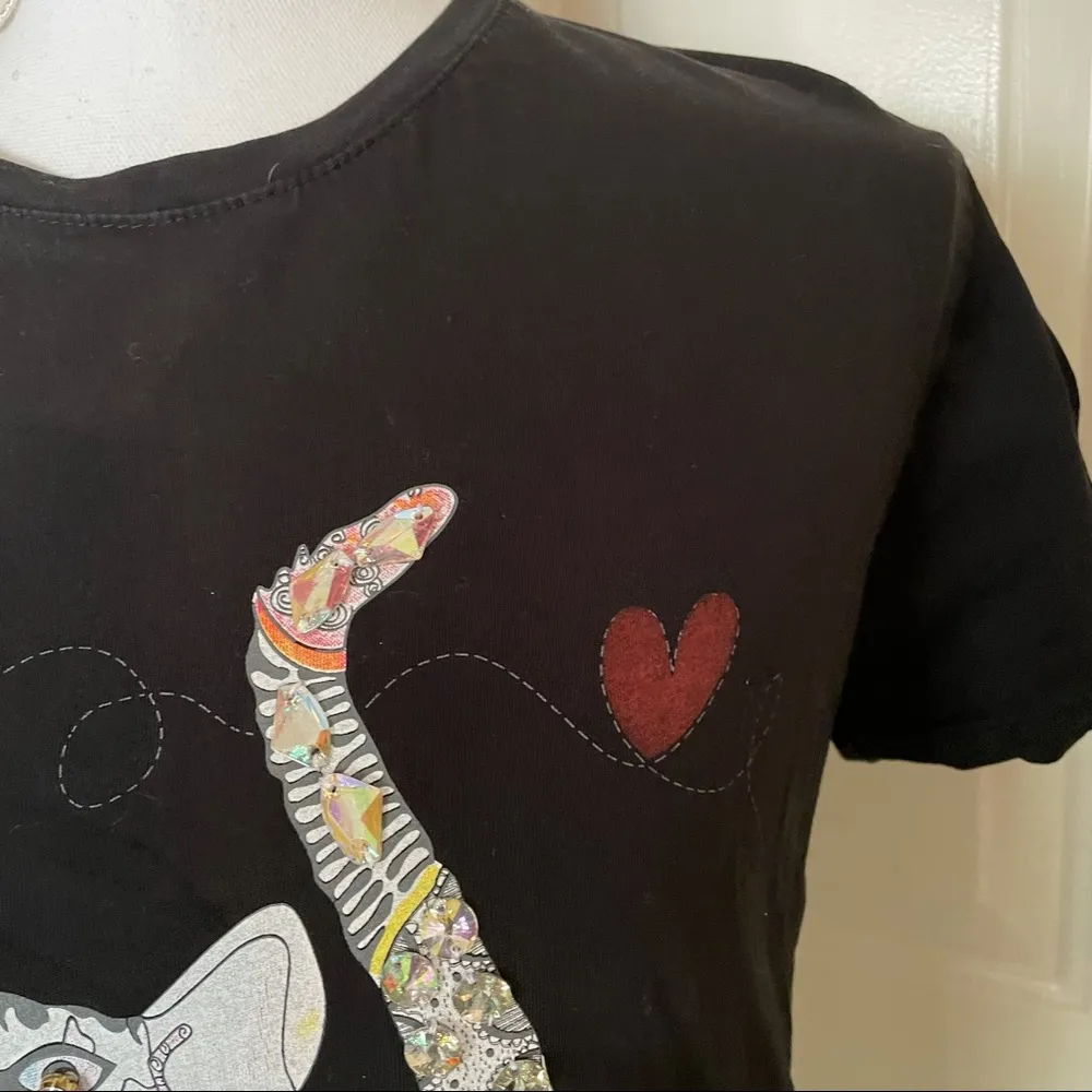 Tiffany & Tomato Black Tee with Embellished Cat - Image 6