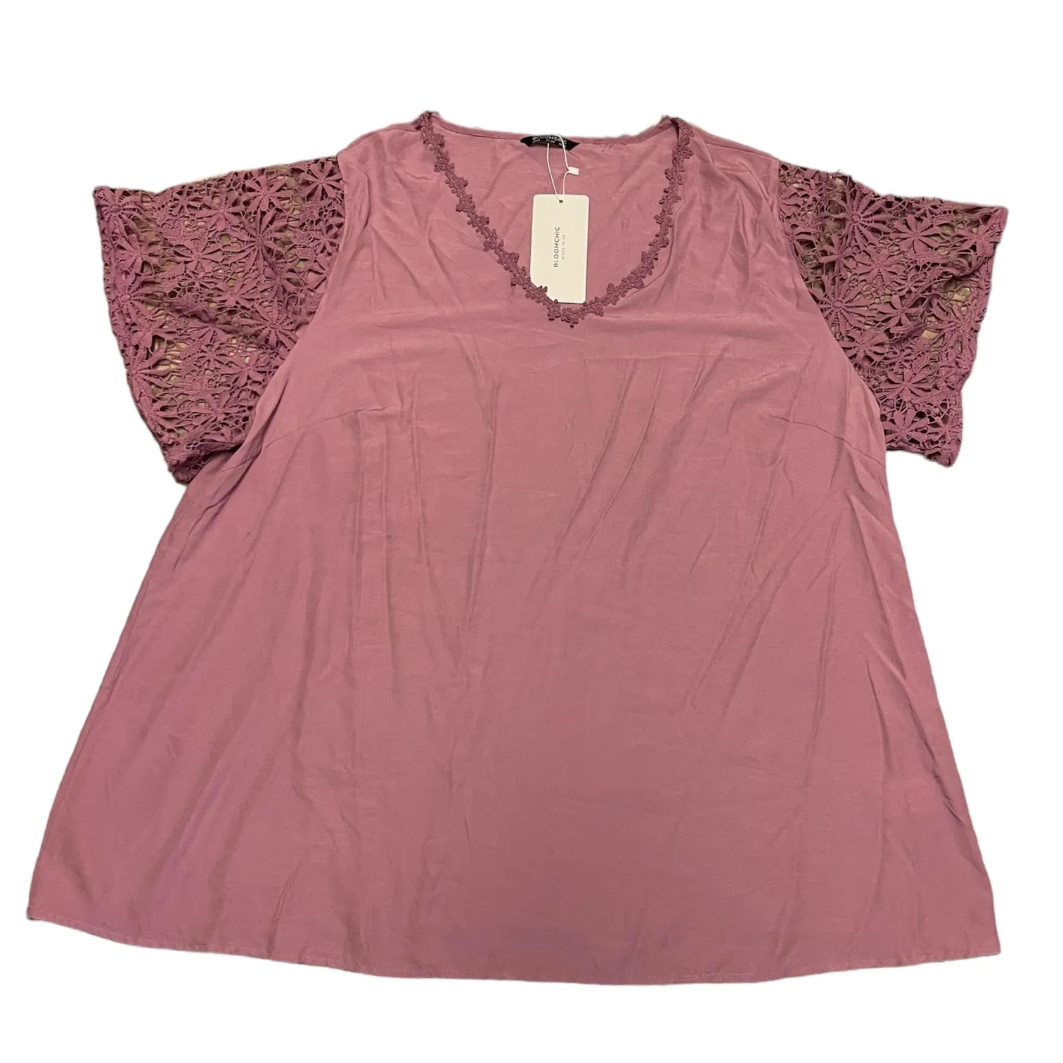 Bloomchic Purple V Neck Floral Lace Sleeve Patchwork Size 26 - Image 3