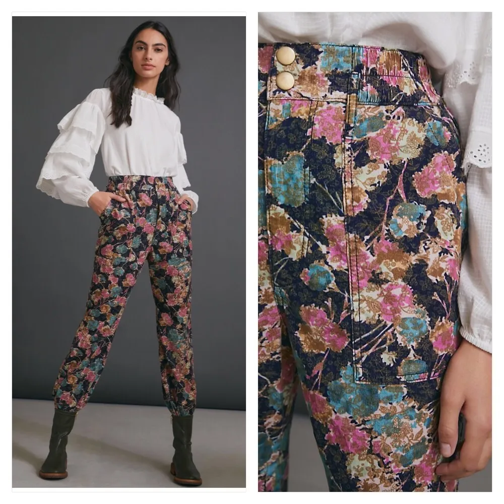 ANTHROPOLOGIE ANISA FLORAL CORDUROY JOGGERS - Image 8