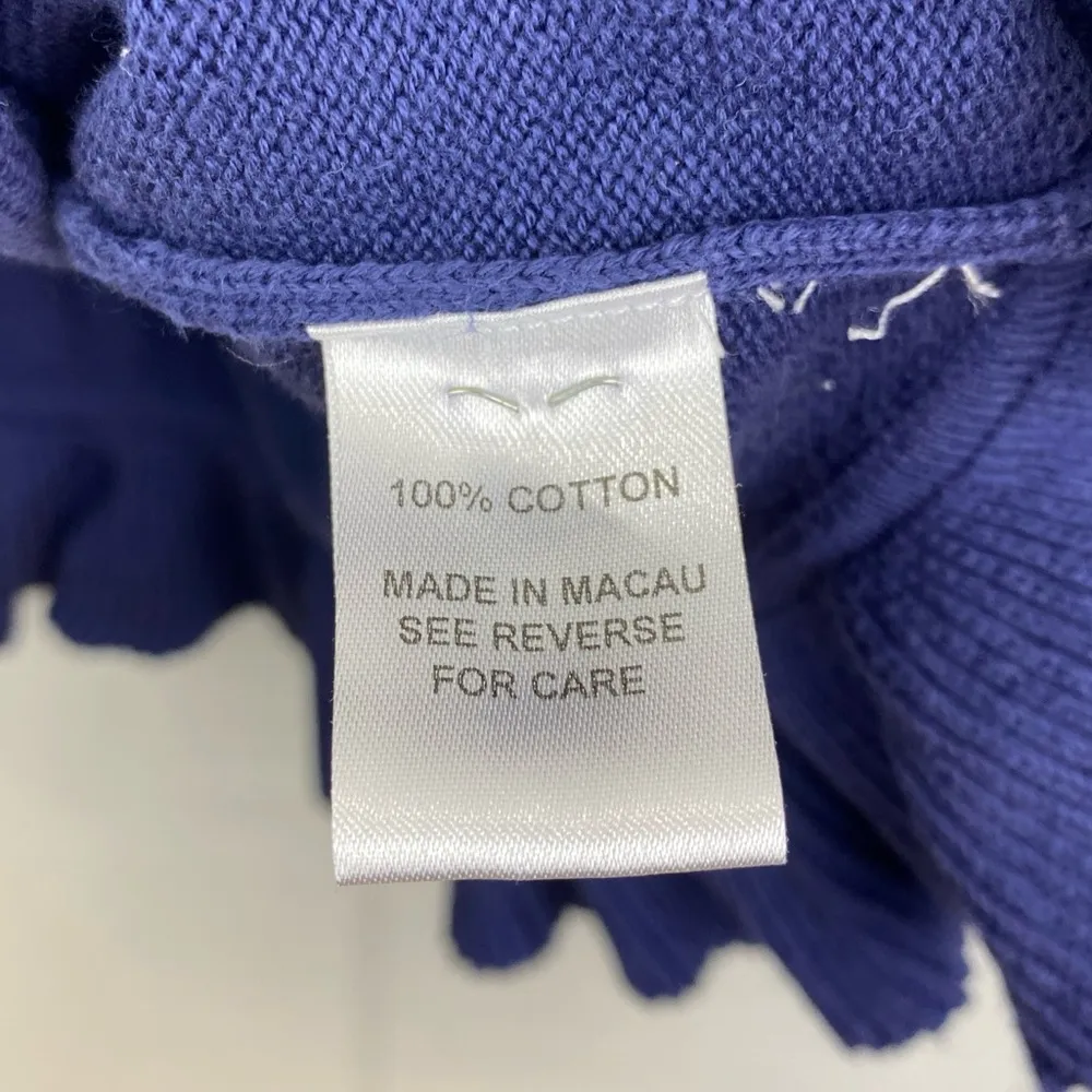 Lilly Pulitzer Navy Blue Open Cotton Cardigan Sweater Ruffle Edges Long Sleeve L - Image 6