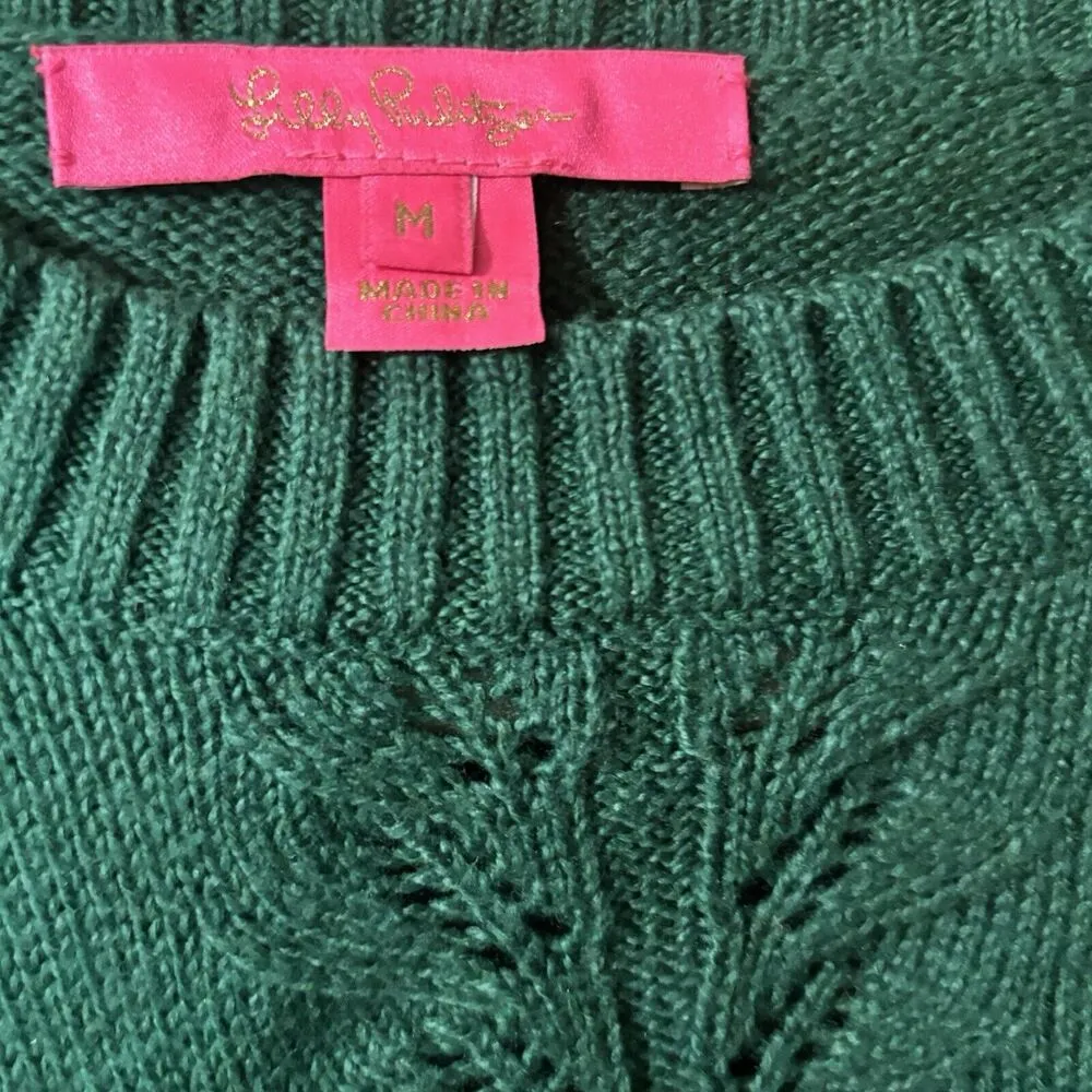 Lilly Pulitzer Sweater Womens Medium Green Crewneck Pullover Sweatshirt - Image 7