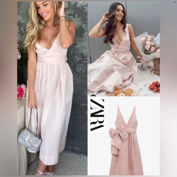 ZARA  VOLUMINOUS MIDI DRESS WITH BOW BELT PINK - Image 2