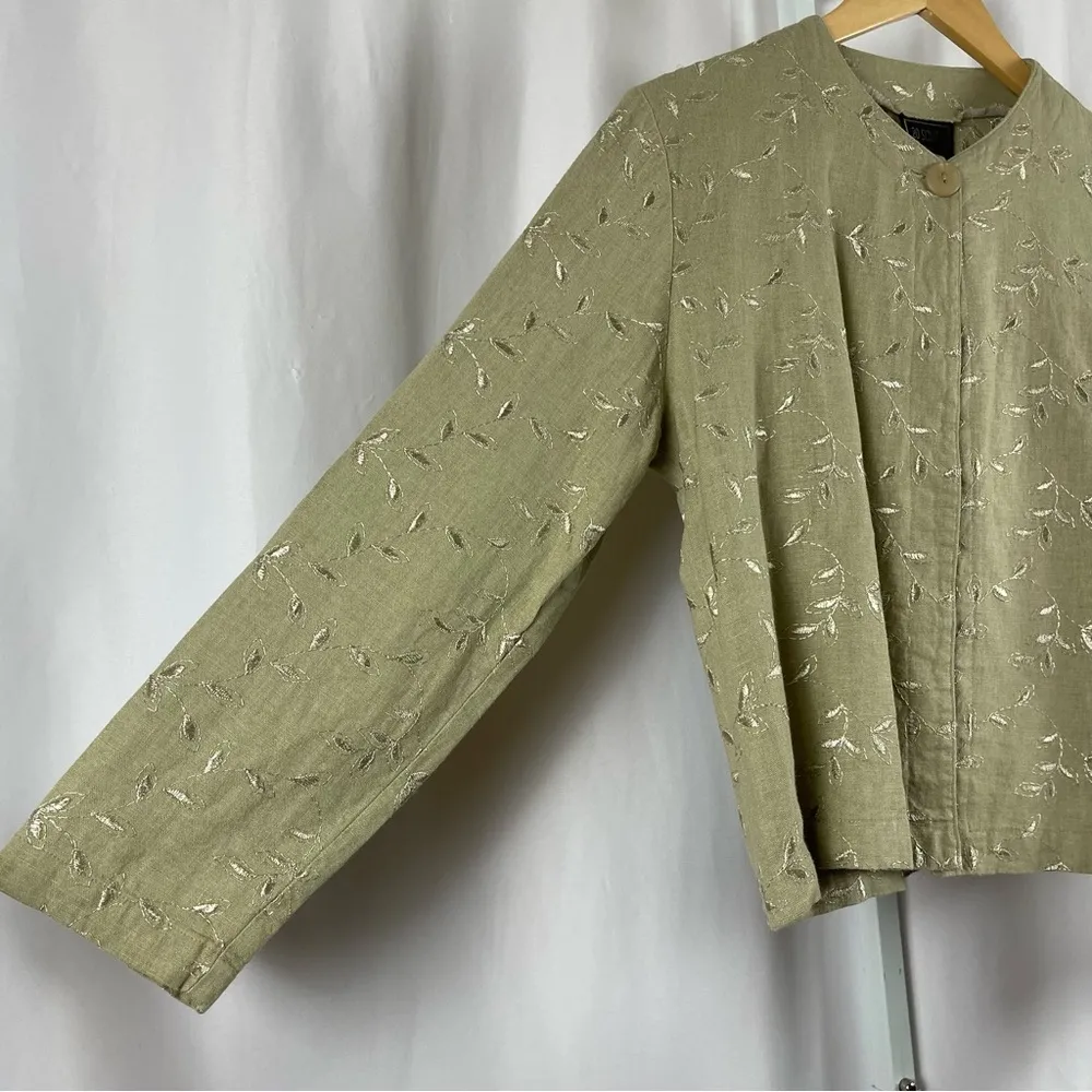 Vintage 20 South Linen Petite Small Embroidered Button Blazer Made in USA Green Size undefined - Image 3