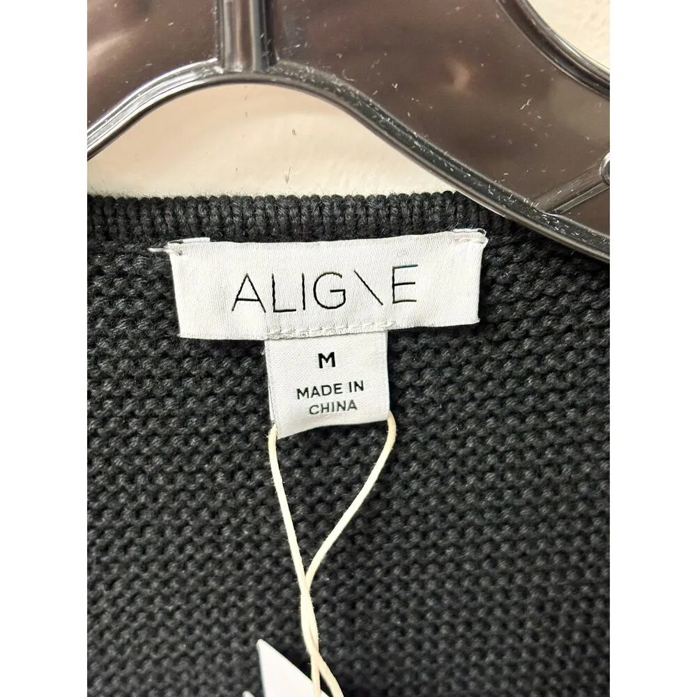 NWT ALIGNE Nadia Organic Cotton Long Sleeve Tie Knit Cardigan Black Women's M Size M - Image 4
