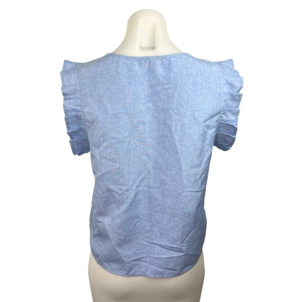 LK's Boutique Women's Blue Ruffle Frill Sleeves V - Image 2