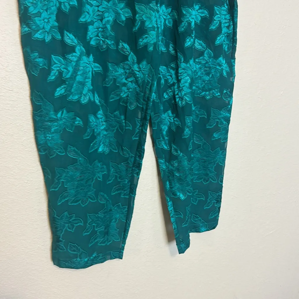 Vintage Gold Label‎ Victoria Secret Sheer Emerald Green Floral Pants Size XL - Image 3