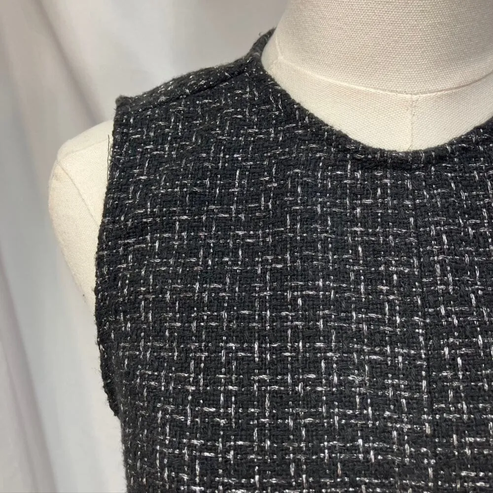 New Loft Metallic Tweed Button Pocket Dress Womens 0 Black Shift Classic Preppy - Image 4