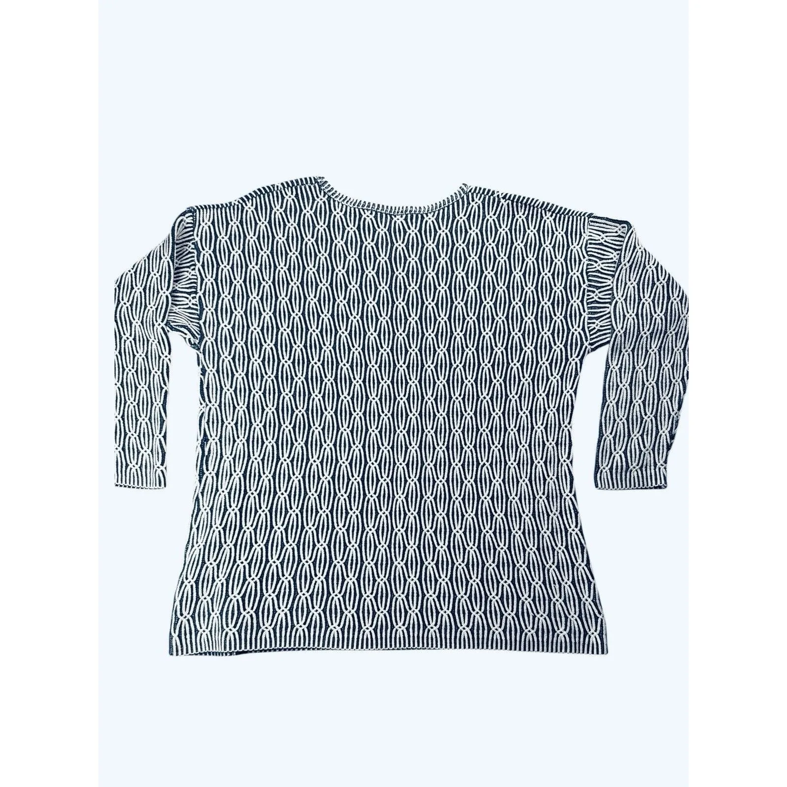 Liz & Co. Navy White Brioche Nautical Crewneck Tunic Sweater Medium Long Sleeves - Image 10