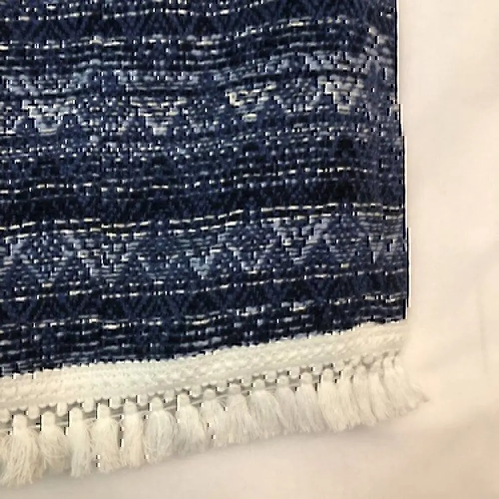 NEW NWT MICHAEL KORS Blue Tweed Chevron 100% Cotton Boho Winter Fringe Skirt 8 - Image 3