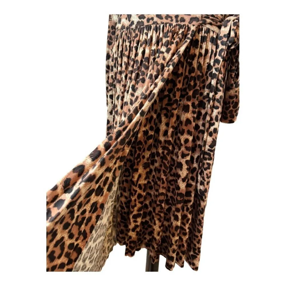 Rachel Pally Brown And Black Leopard Print Jersey Fit And Flare‎ Wrap Dress L Size L - Image 8