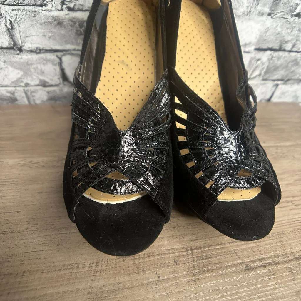 EUC Sam Edelmen Nixie Black Glass Snake Heels Size 8.5 IN BOX - Image 3