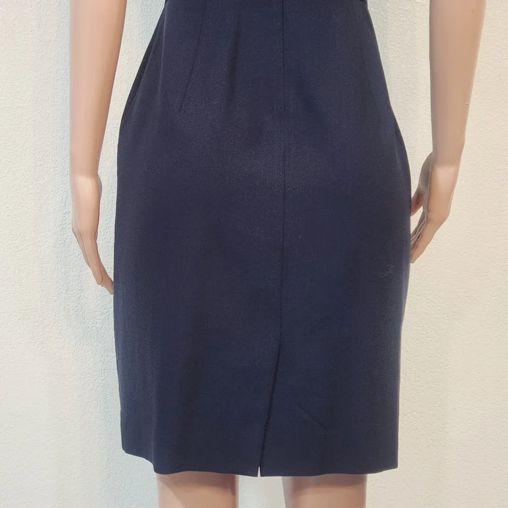 J. Crew Casey Dress Wool Crepe Navy Blue A9688 Suiting Office Work Party Sz 4 - Image 8