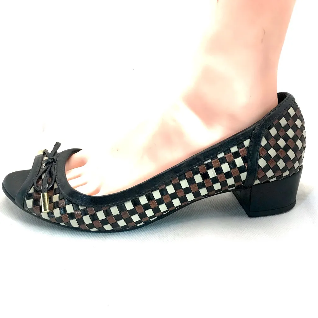 CORELLO BROWN, CREAM & BLACK WOVEN LEATHER PEEP - Image 2