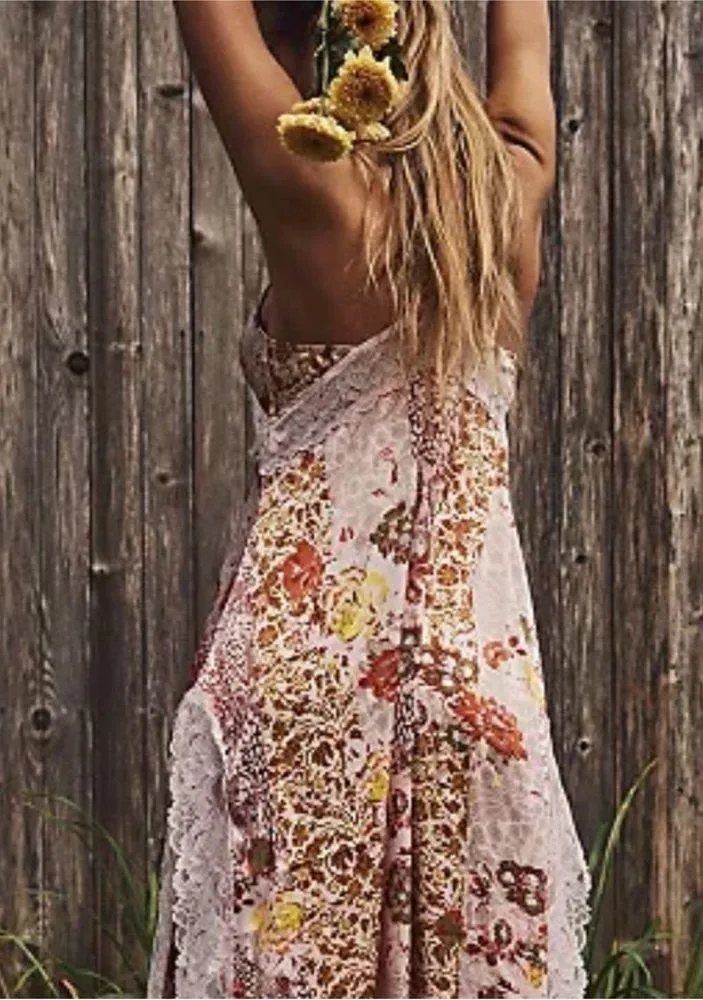 FREE PEOPLE THE RIGHT NOW PINK MIDI SLIP BOHO SATINY DRESS by INTIMATELY M - Image 3