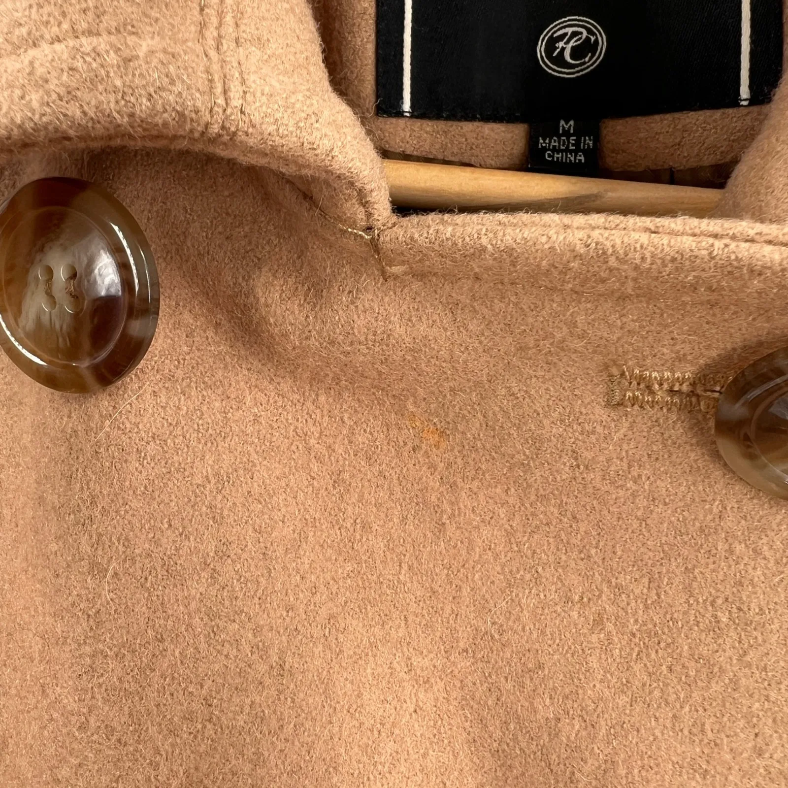 PORTRAIT Tan Wool Blend Double Breasted Peacoat Jacket Size Medium Minor Flaws - Image 9