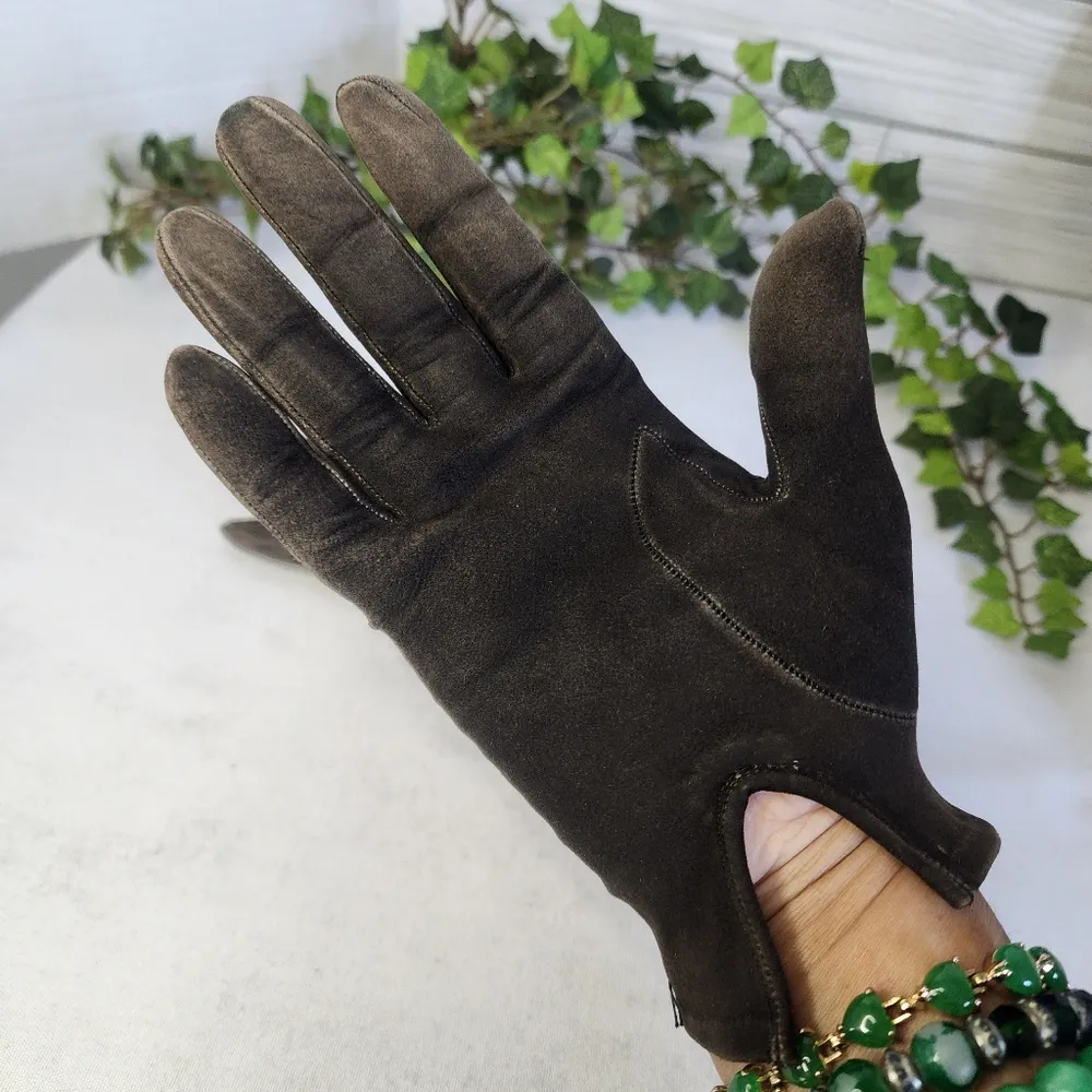 Vintage Kidskin Leather Gloves with Embroidered Flower Black - Image 5