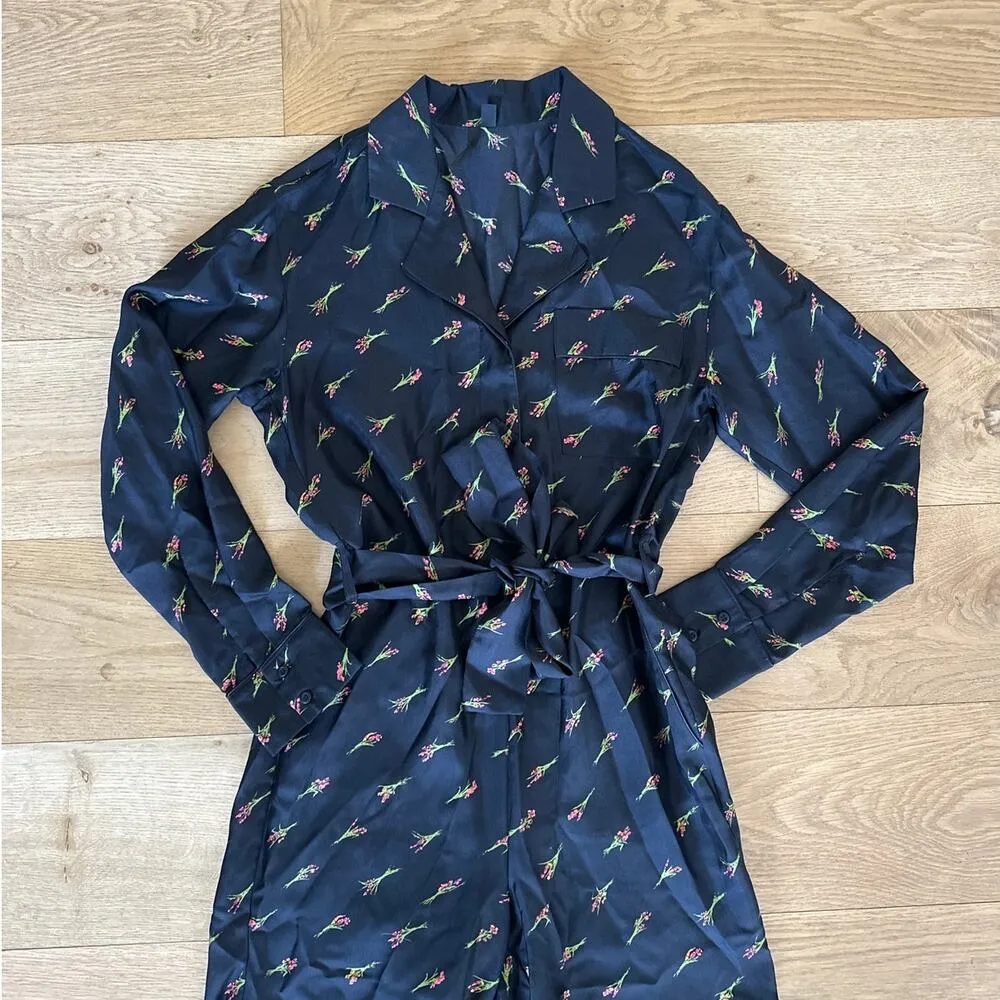 Topshop - Floral Print Long Sleeve Jumpsuit in Black Green & Pink - Image 2