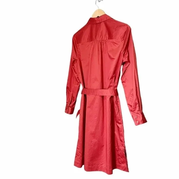 NWT Trina Turk Cotton Long Sleeve Shirt Dress Lobster Red Women's Size Small NEW - Image 8