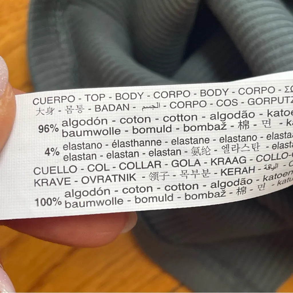 Zara Women’s Half Zip Polo collar long sleeve ribbed top 100% Cotton Blue  Sz XL - Image 9