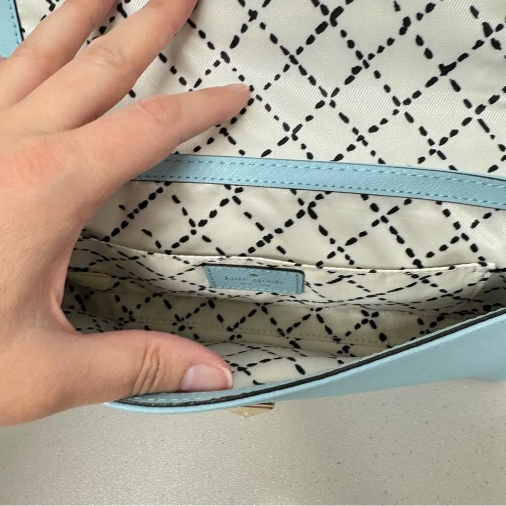 Kate Spade Mint Green Leather Square Clutch Handbag Purse Silver Hardware - Image 10