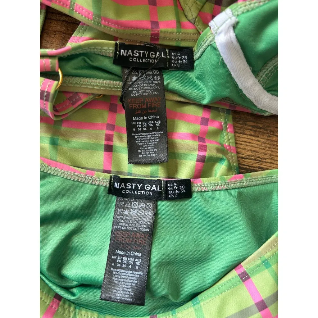 NWT Nasty Gal Green and Pink Bikini Set - Image 7