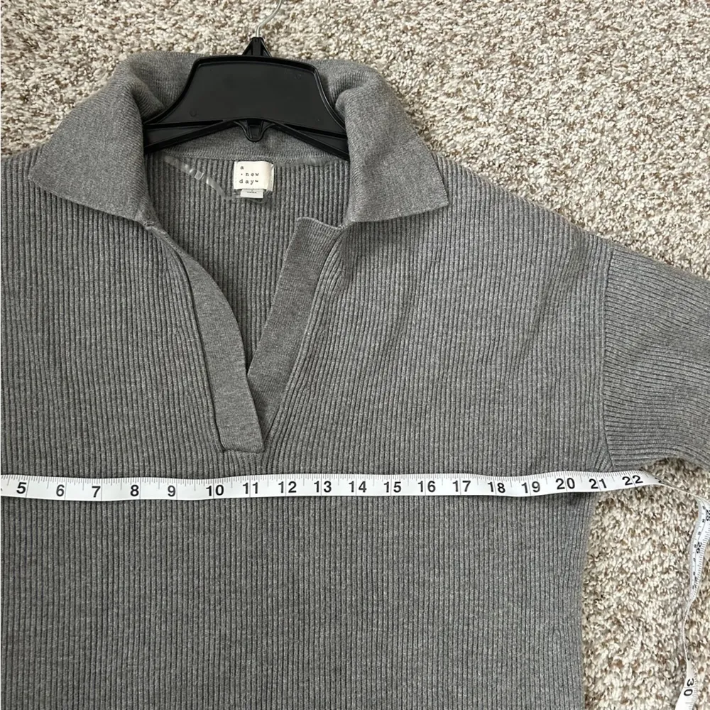 🦋 A New Day Grey Ribbed Polo Collared Mini Dress Casual Neutral Basic Large - Image 6