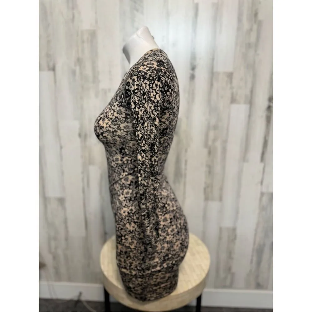 Forever 21 Floral Mesh Long Sleeve Bodycon Mini Dress Black Beige Women’s Small - Image 5