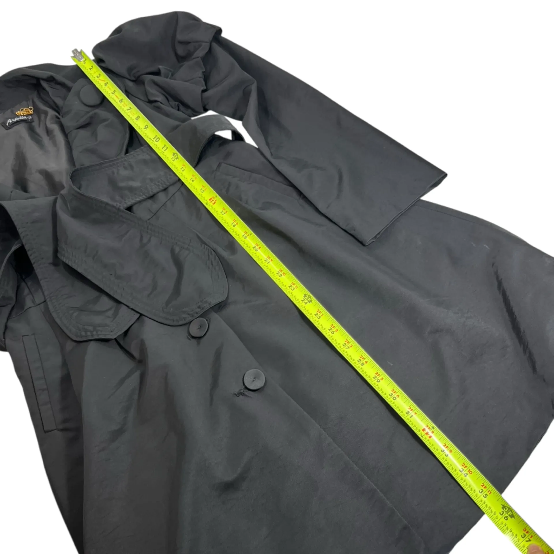 Ariella Black Collared Puff Sleeve Trench Coat Jacket Size L - Image 12